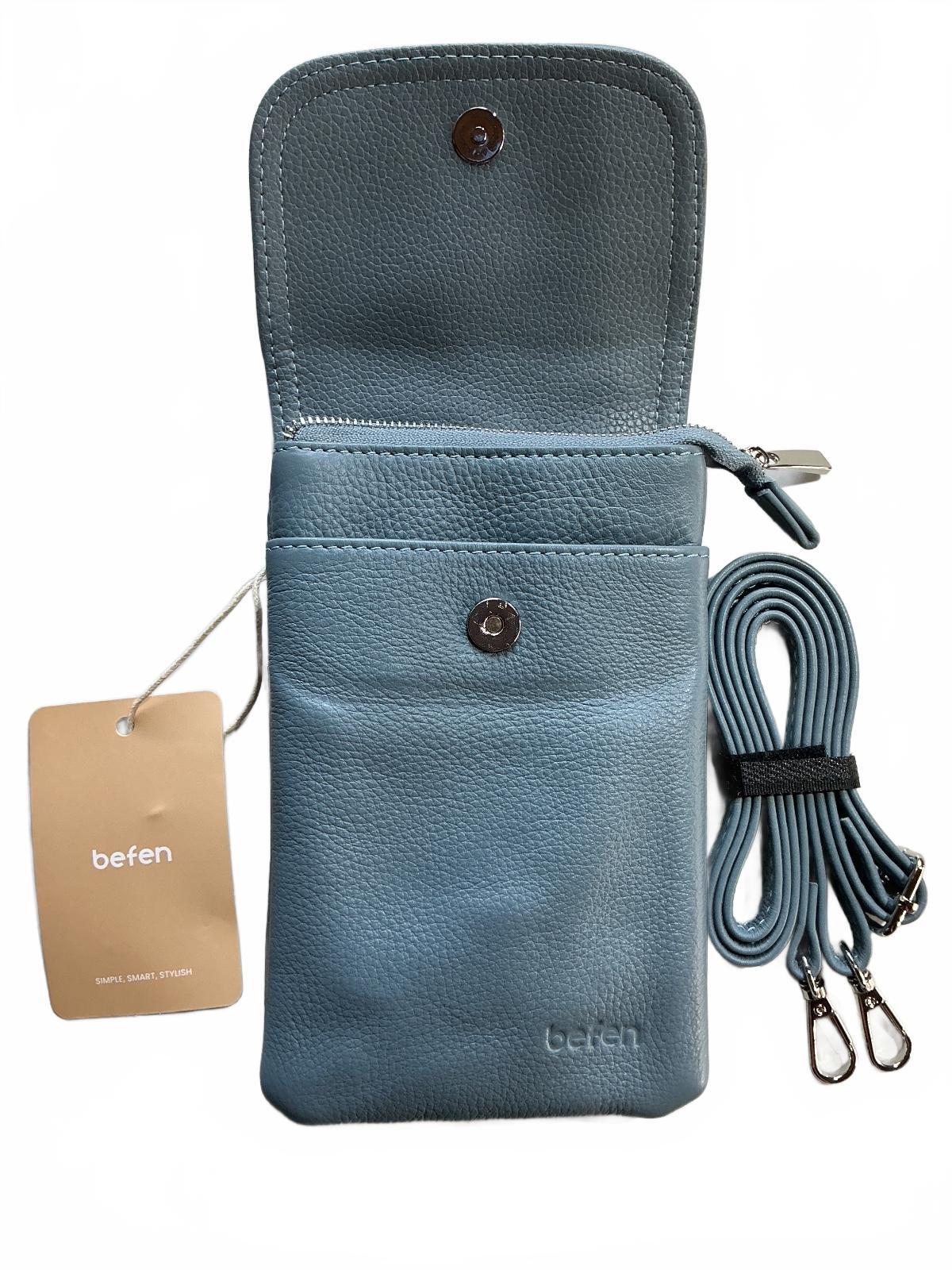 befen Blue Leather Crossbody Mobile Phone Bag Small Size Compact and Stylish
