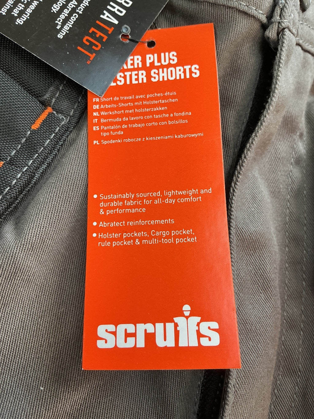 Scruffs Worker Plus Holster Shorts Men's Size 28 Grey Durable Lightweight