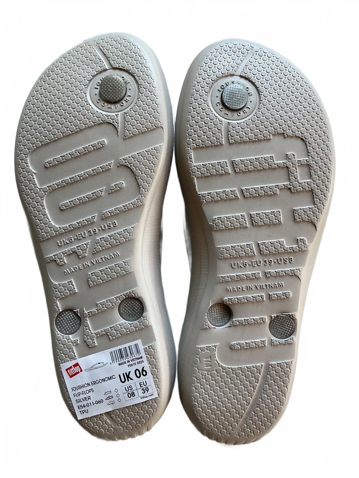 FitFlop Silver Cushion Ergonomic Flip Flops UK Size 6 Comfortable Sandals