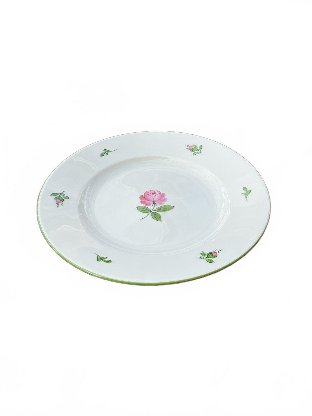 Augarten Wien Vienna Rose 20 cm White Floral Dessert Plate with Green Rim