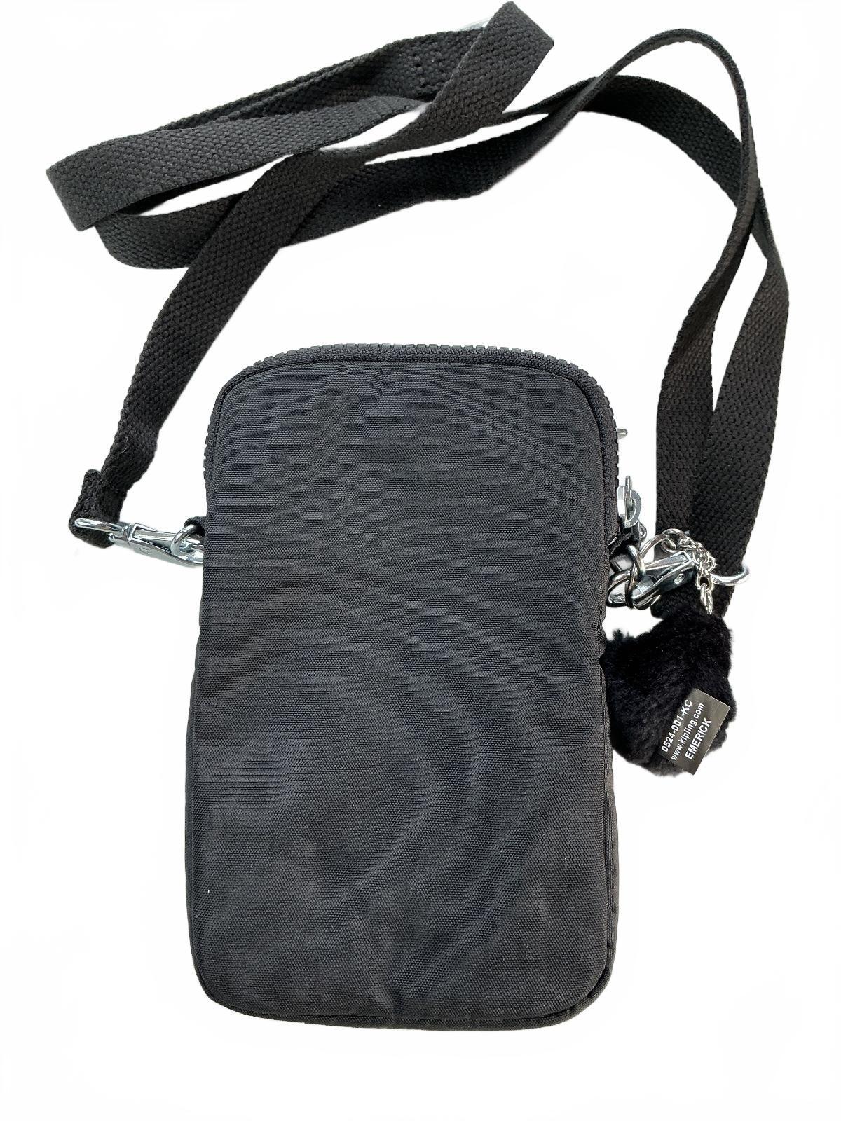 Kipling Small Wallet Black Durable Fabric Crossbody Strap Signature Keychain
