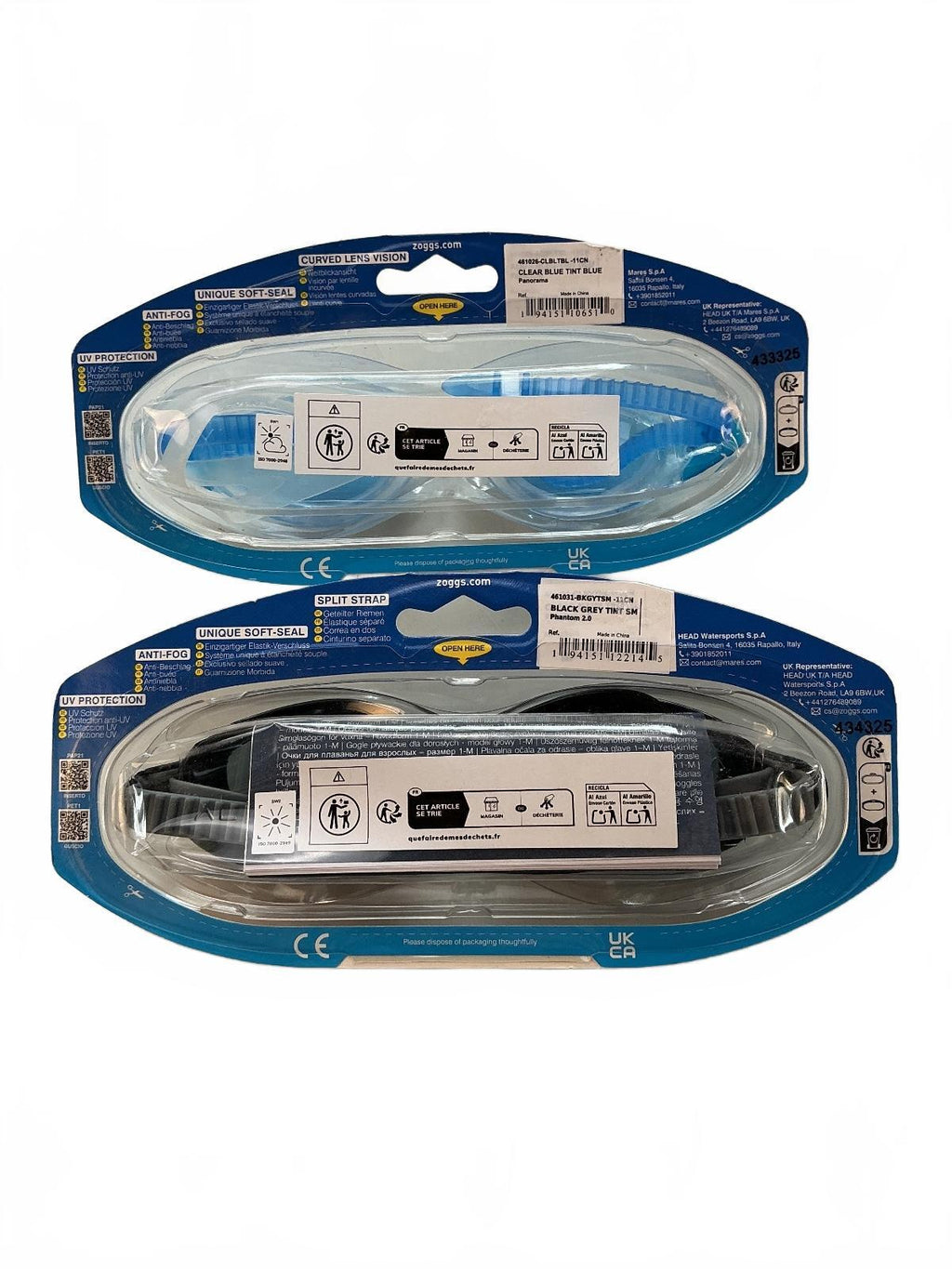 Zoggs Adult Panorama & Phantom 2.0 Swim Goggles Clear Blue