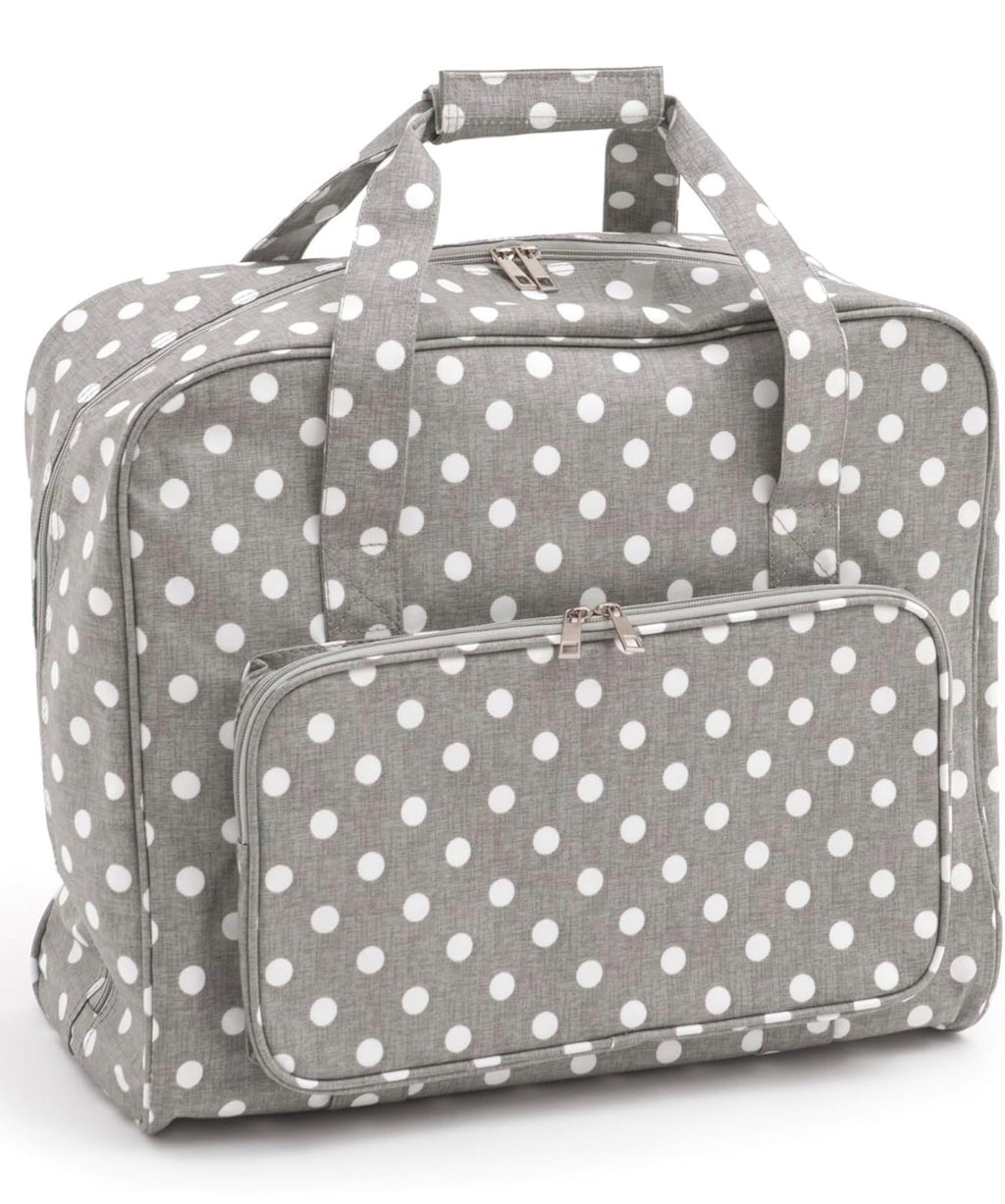Hobby Gift Sewing Machine Tote Bag Gray Polka Dot Durable Cotton Fabric