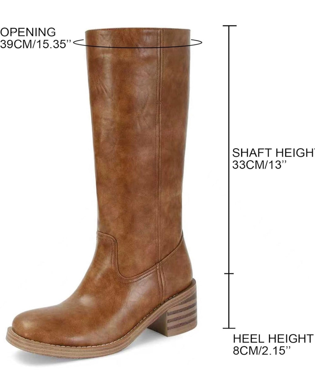 DOEYC Knee-High Boots Women’s Size 8 Camel Striped Block Heel Pull-On