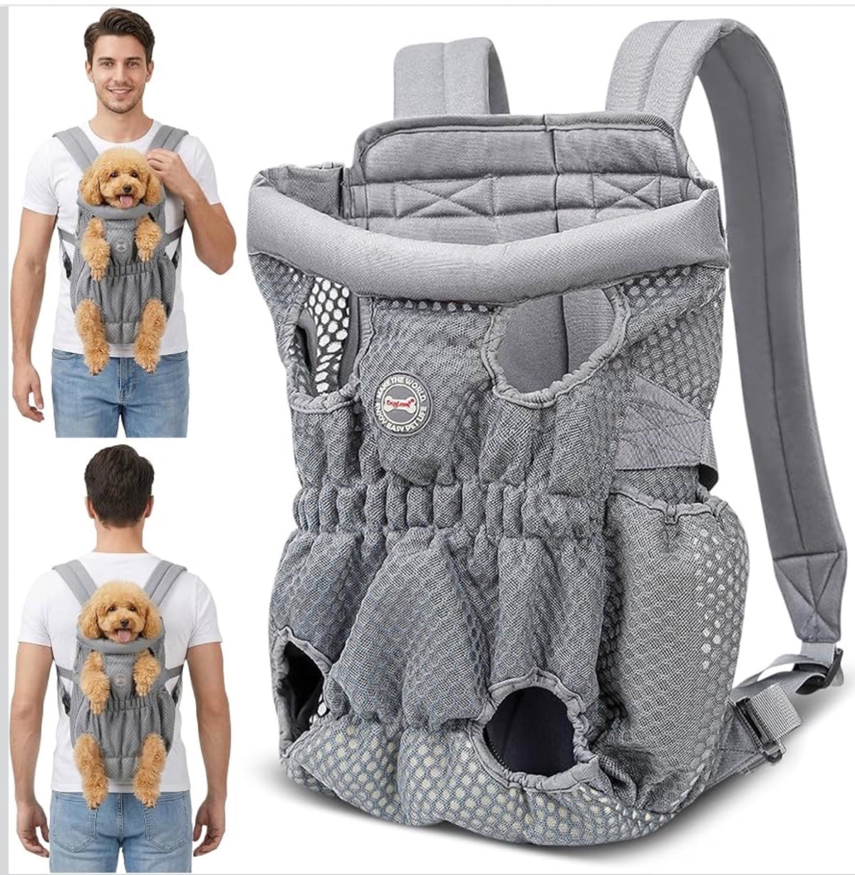 Allsopets Dog Carrier Backpack Medium Grey Adjustable Straps Comfortable Cushion