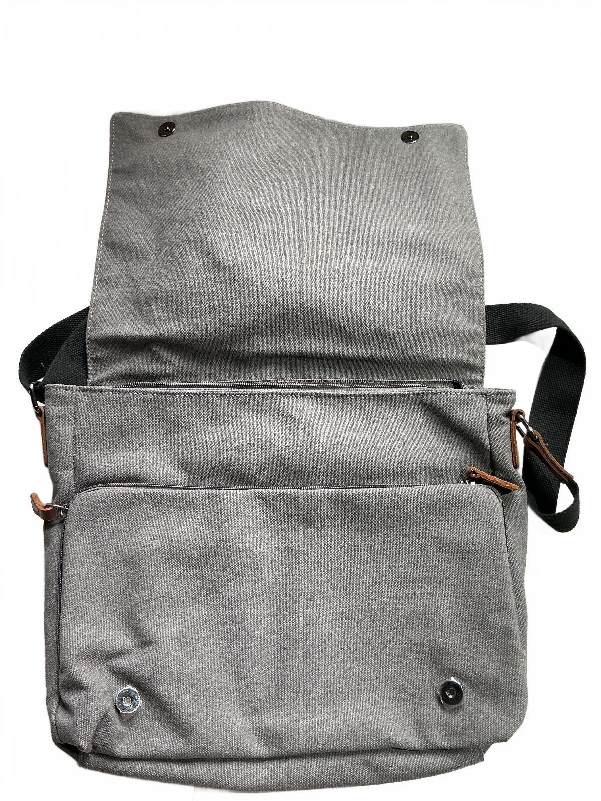 Leathario Grey Canvas Messenger Bag Adjustable Strap Size Medium