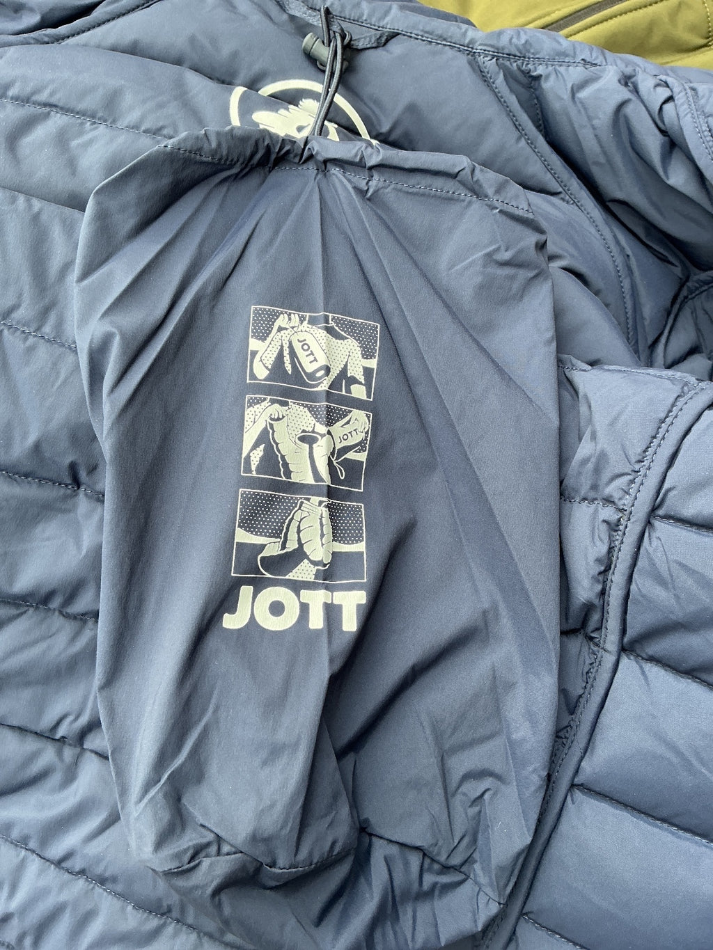 Jott Aragon Down Jacket Men Large Navy Lightweight With Stow Pouch