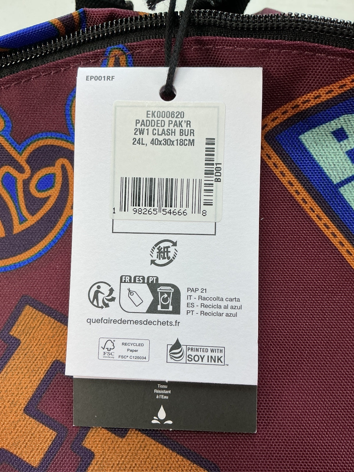 Eastpak Padded Pak'r Unisex 24L Burgundy Multi Logo Backpack