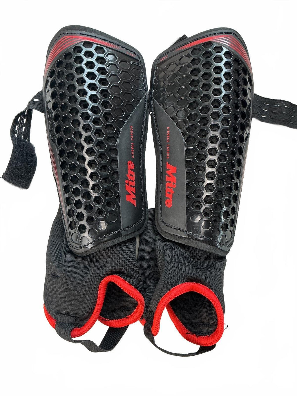 Mitre Aircell Carbon Shin Guards Large Black Red Protective Sports Gear