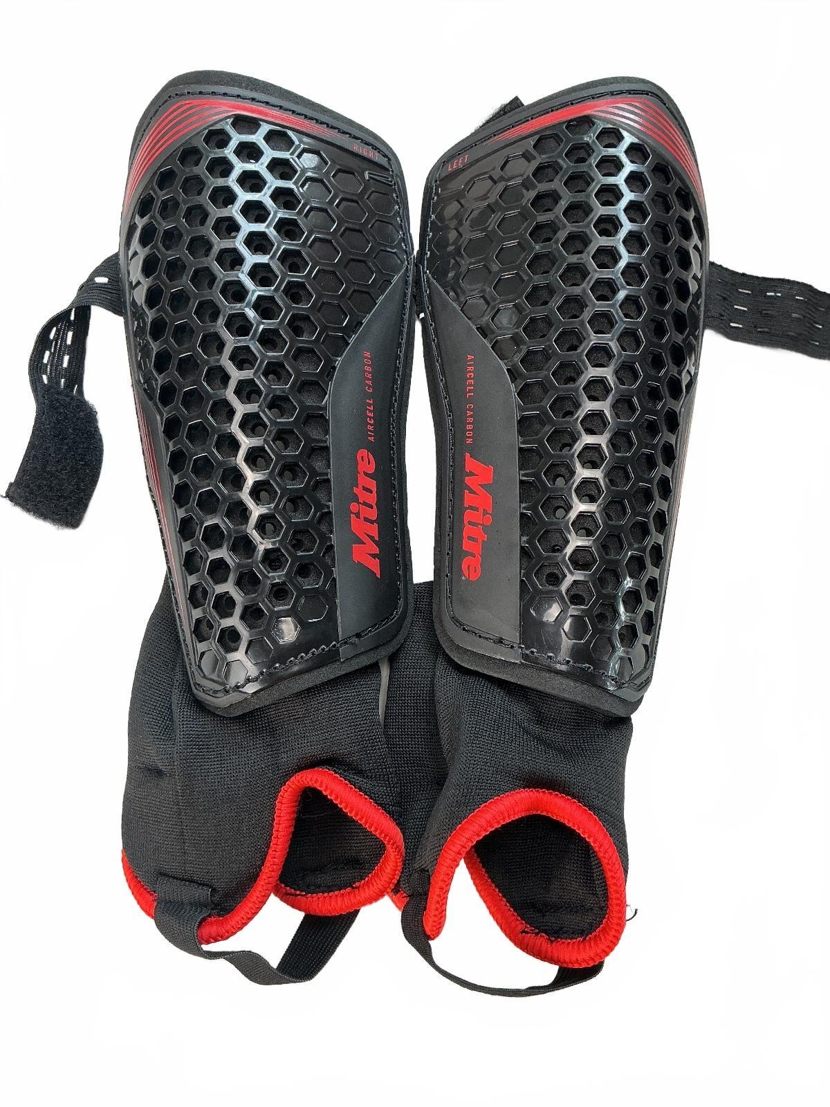 Mitre Aircell Carbon Shin Guards Large Black Red Protective Sports Gear