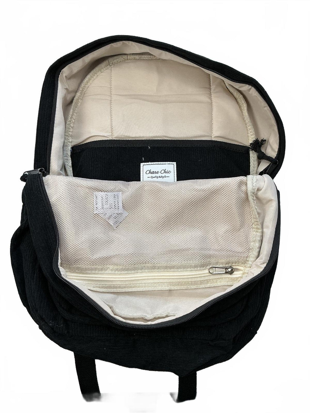 Chase Chic Corduroy Backpack with Front Pockets Black New