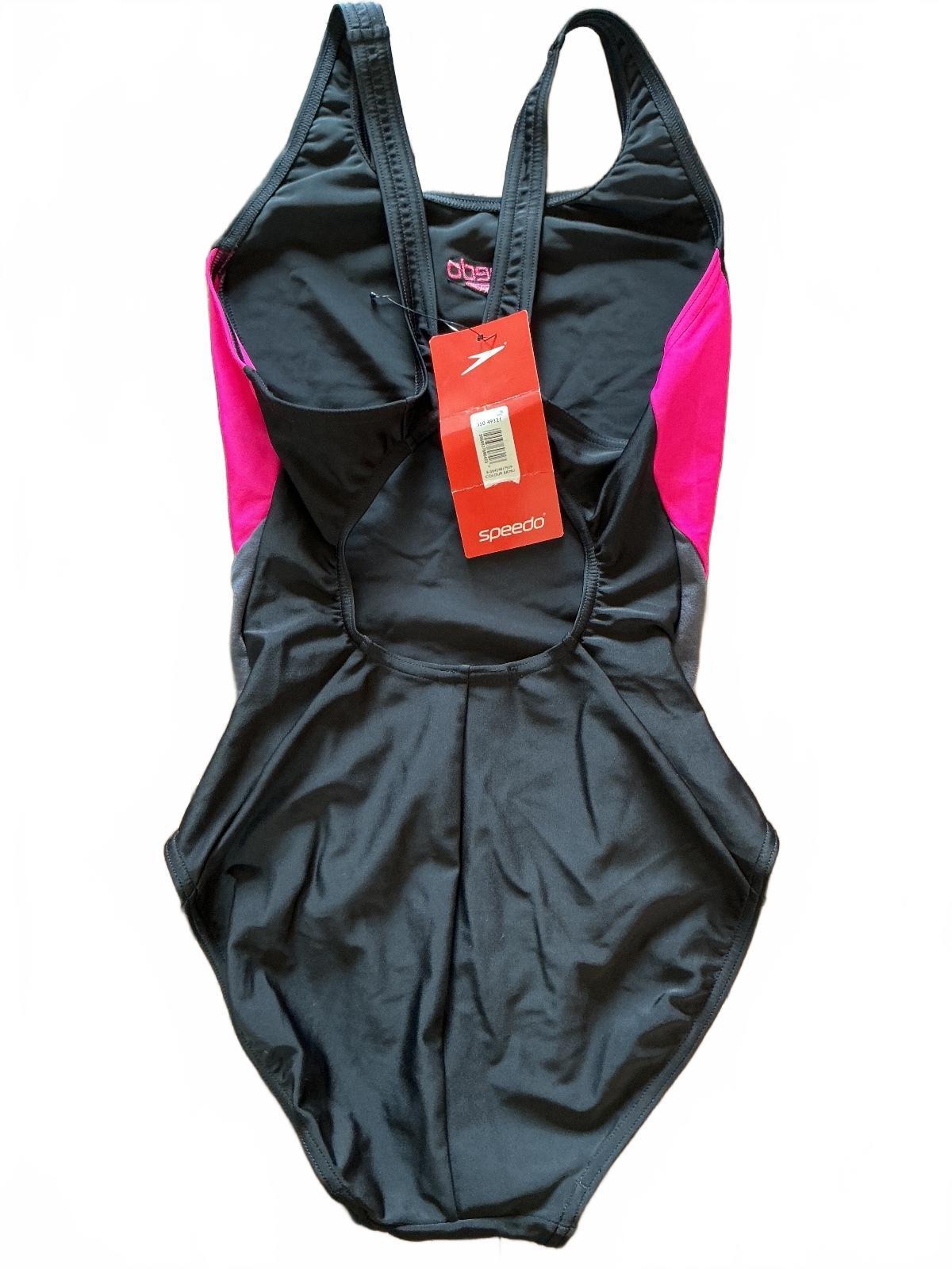 *NEW* Speedo Women's Size 8 Black Pink Grey Enduraflex One-Piece Swimsuit