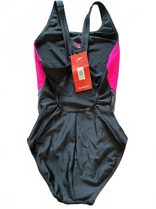 *NEW* Speedo Women's Size 8 Black Pink Grey Enduraflex One-Piece Swimsuit