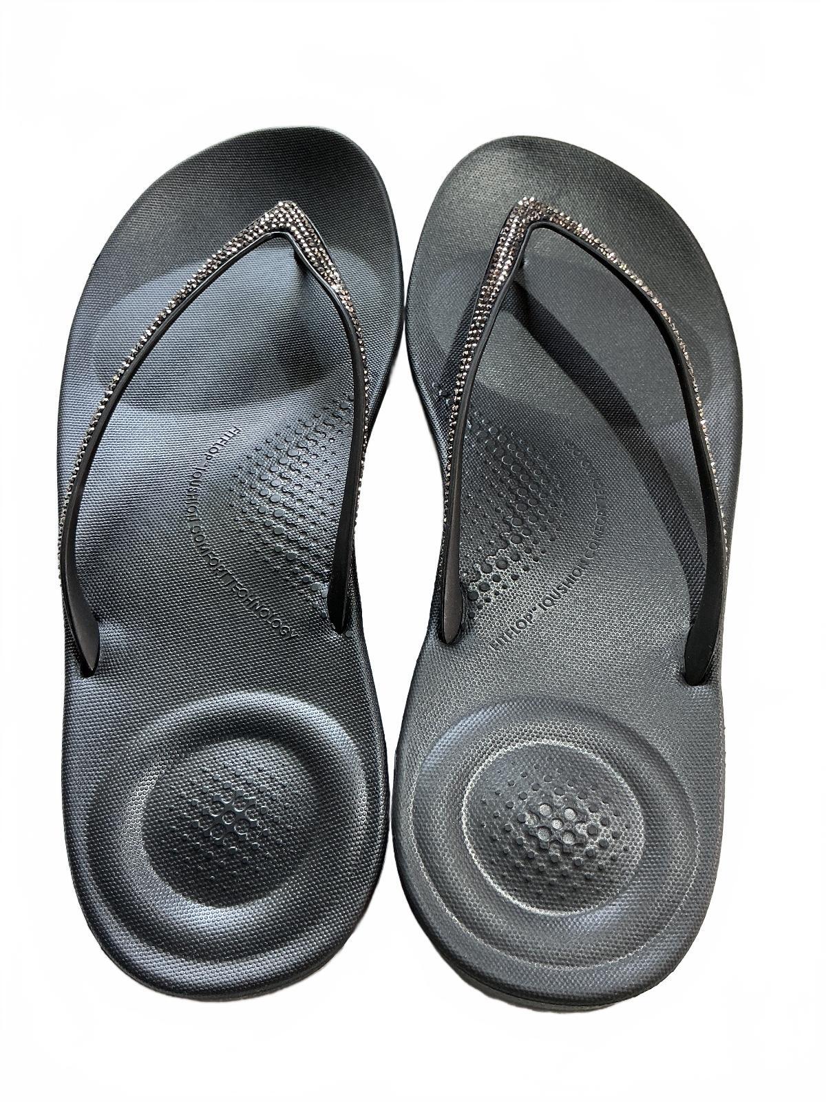 FitFlop Iqushion Sparkle Black Flip Flops UK 7 Comfortable Sandals