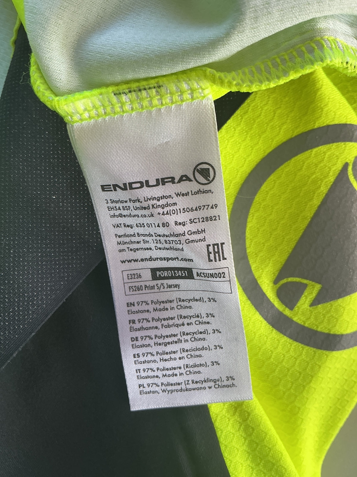 Endura P5360 PRT S/S Jersey Men XXL Yellow Black Reflective Cycling