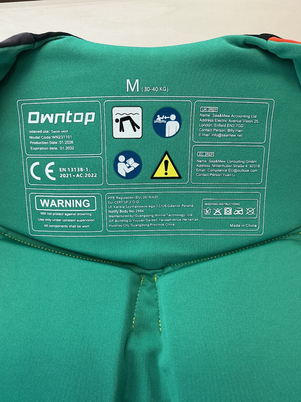 Owntop Swim Vest Life Jacket Medium 30-40kg