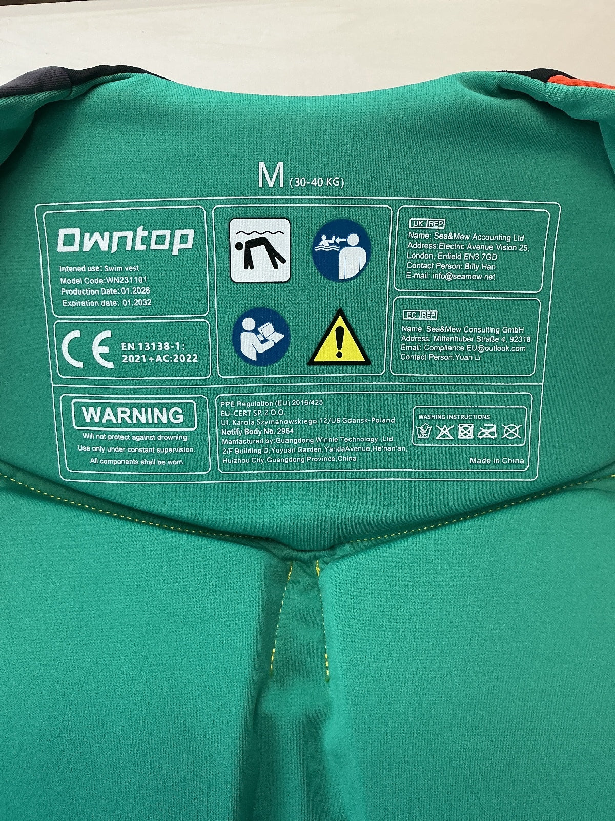 Owntop Swim Vest Life Jacket Medium 30-40kg