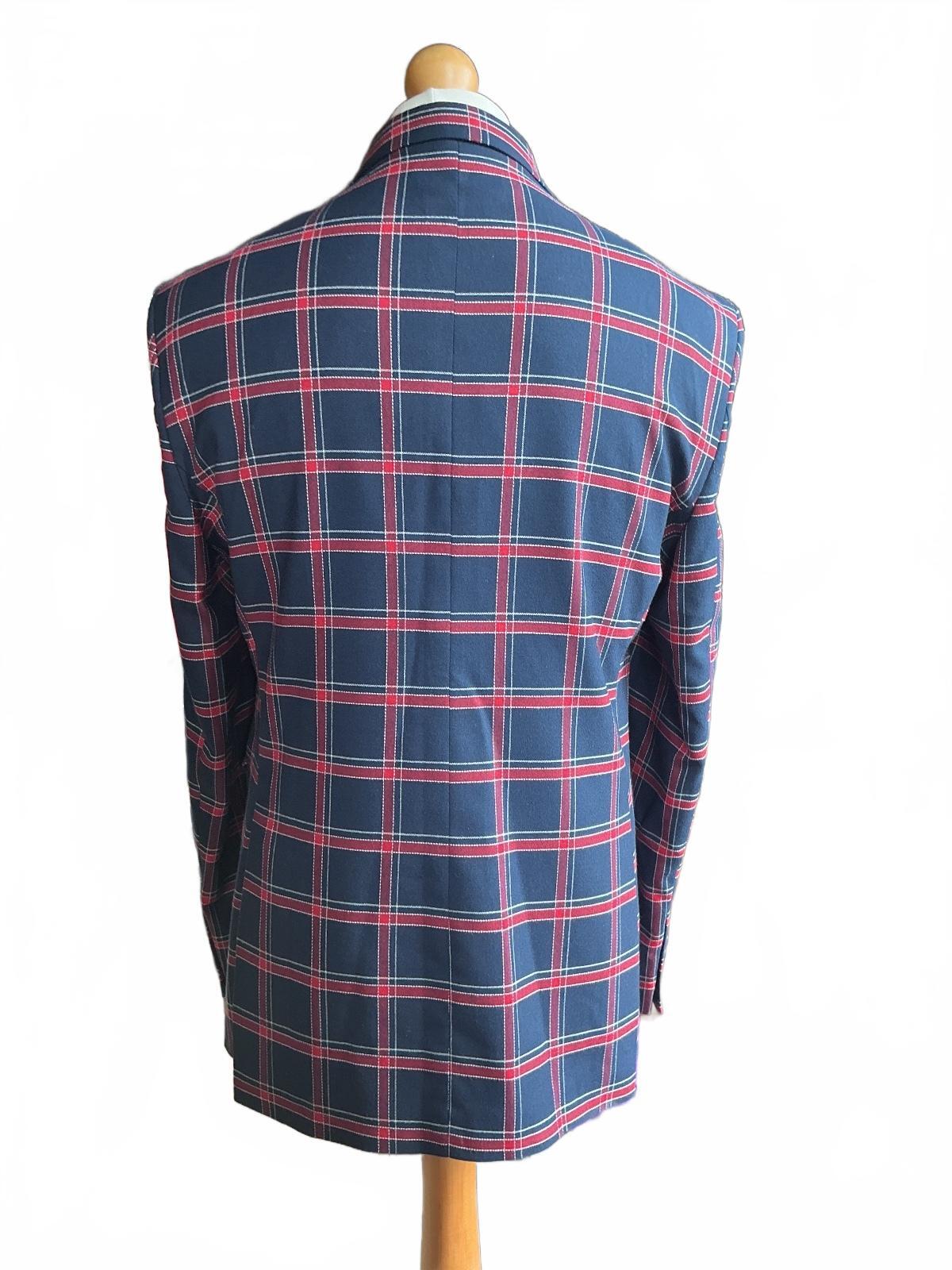 All Blacks Men's Navy Blue and Red Check Blazer Suit 40R Slim Fit