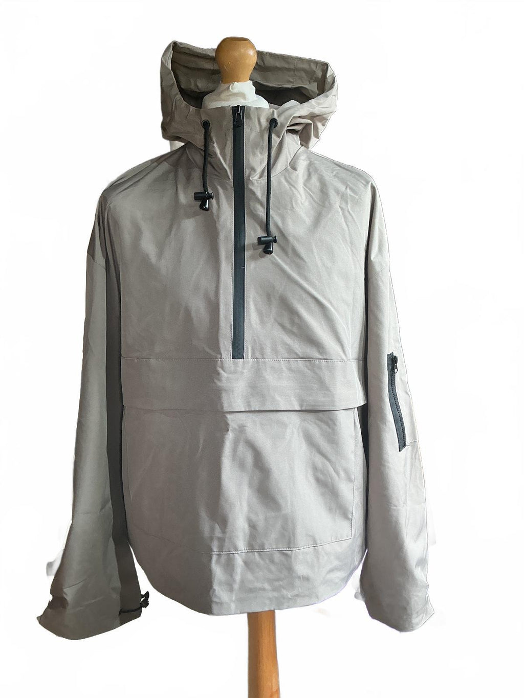 Men's XL Beige Hooded Pullover Jacket with Front Zipper Pocket