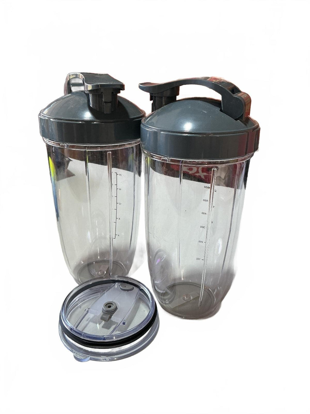 Generic 600ml Clear Plastic Nutribullet Bottles with Grey Lids - Set of 2
