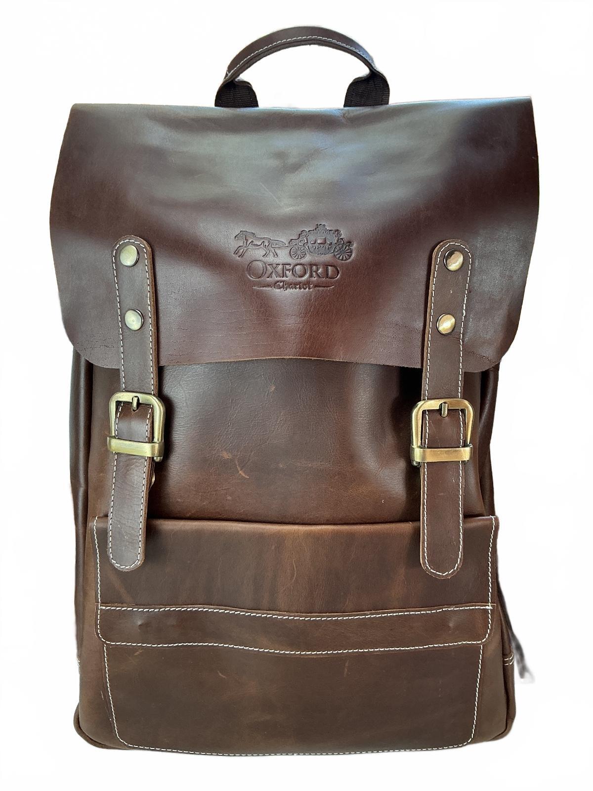 Oxford Chariot Luxury Leather Rucksack Brown Laptop Sleeve Multiple Pockets