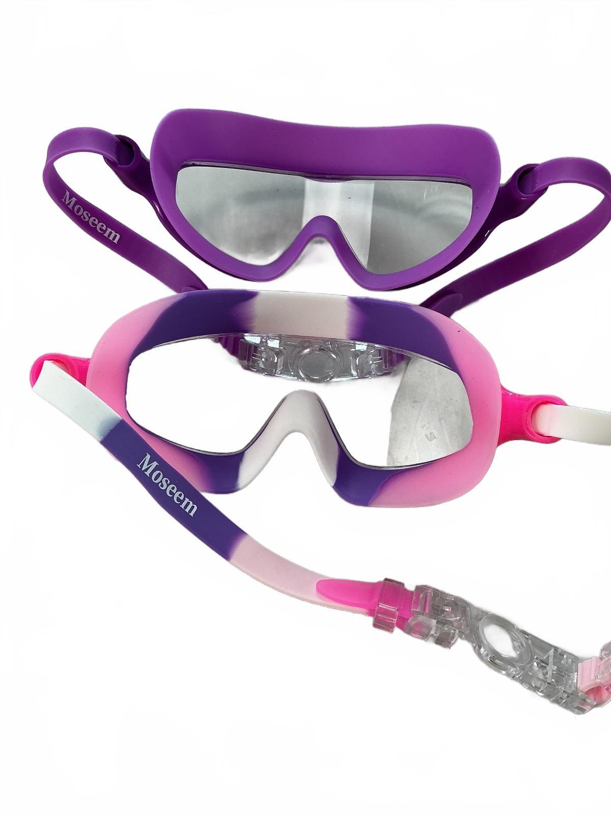 Moseem Swimming Goggles Unisex Adjustable Purple Pink Silicone Anti-Fog
