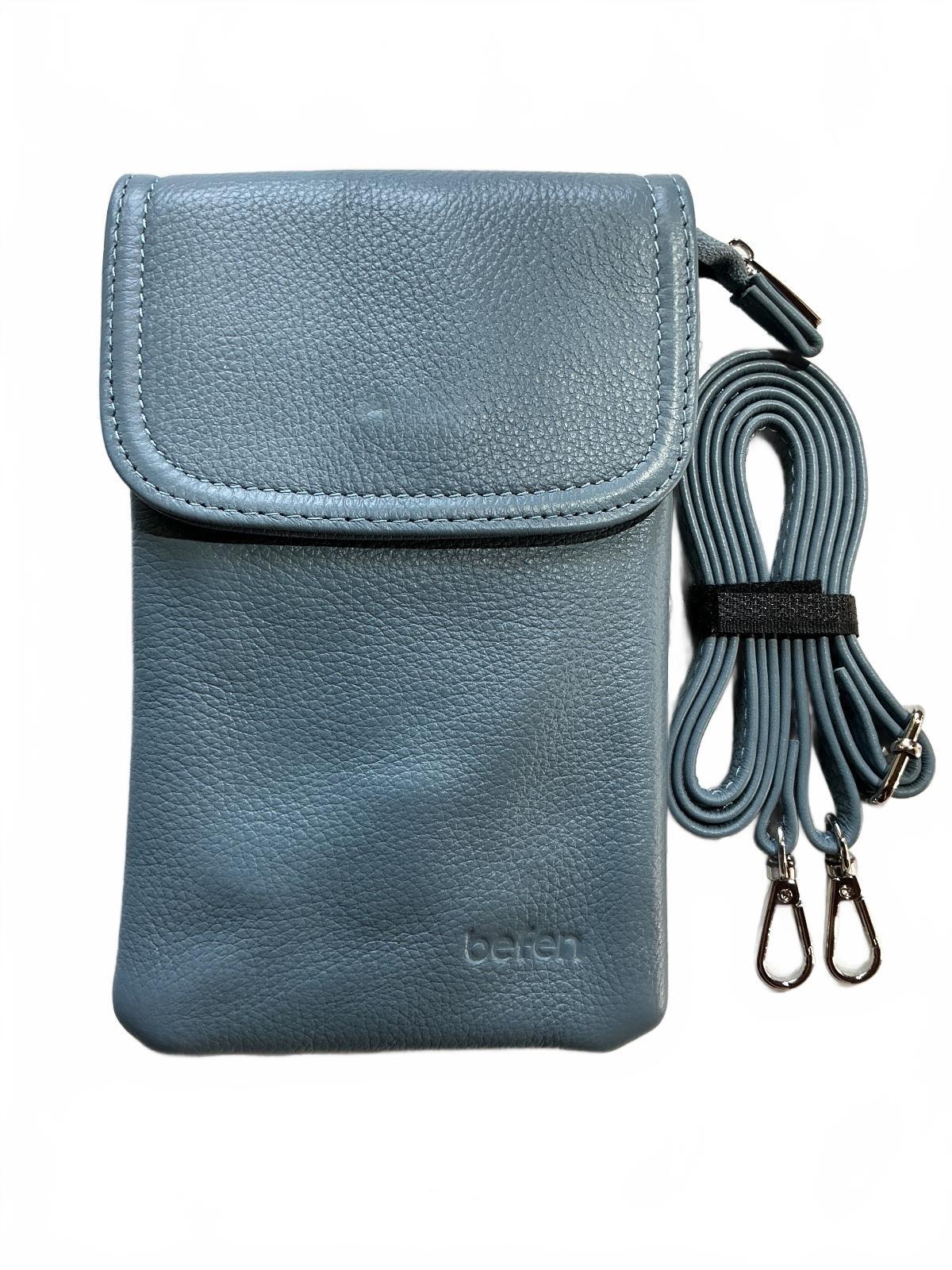 befen Blue Leather Crossbody Mobile Phone Bag Small Size Compact and Stylish