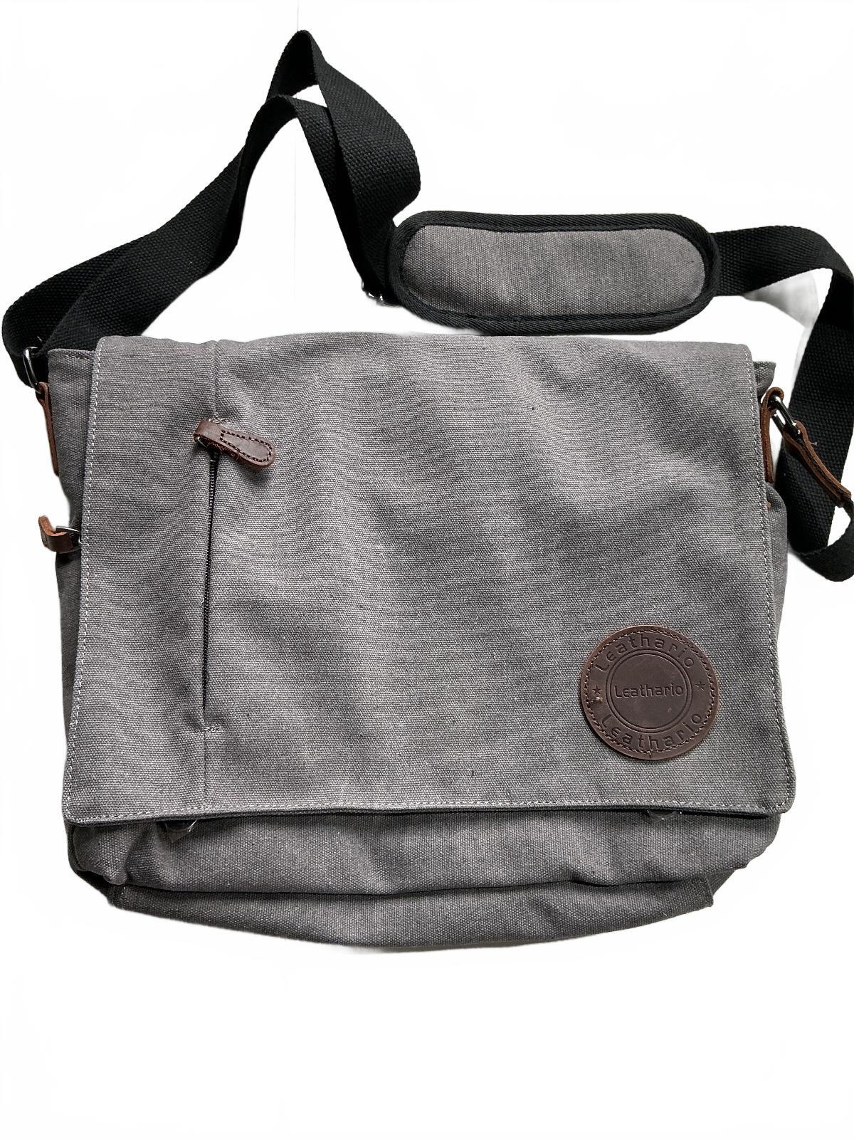 Leathario Grey Canvas Messenger Bag Adjustable Strap Size Medium