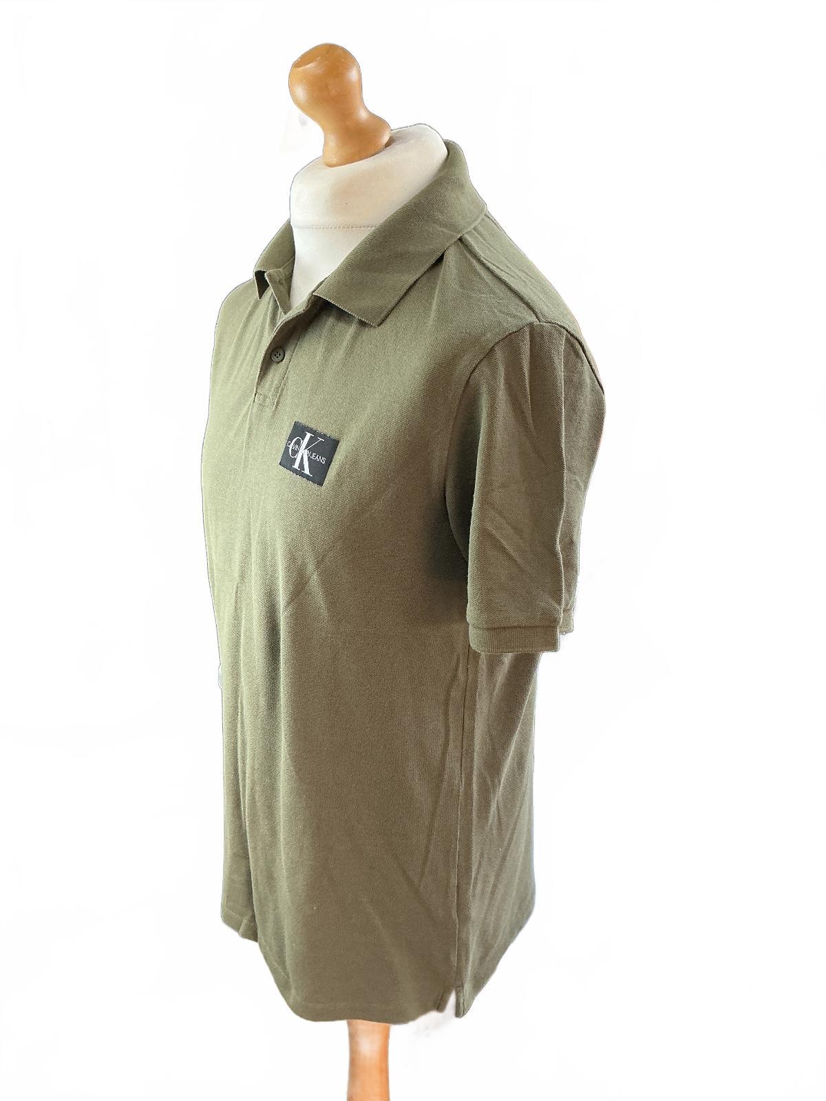 Calvin Klein Jeans Polo Shirt Men M Olive Green CK Logo Cotton Casual