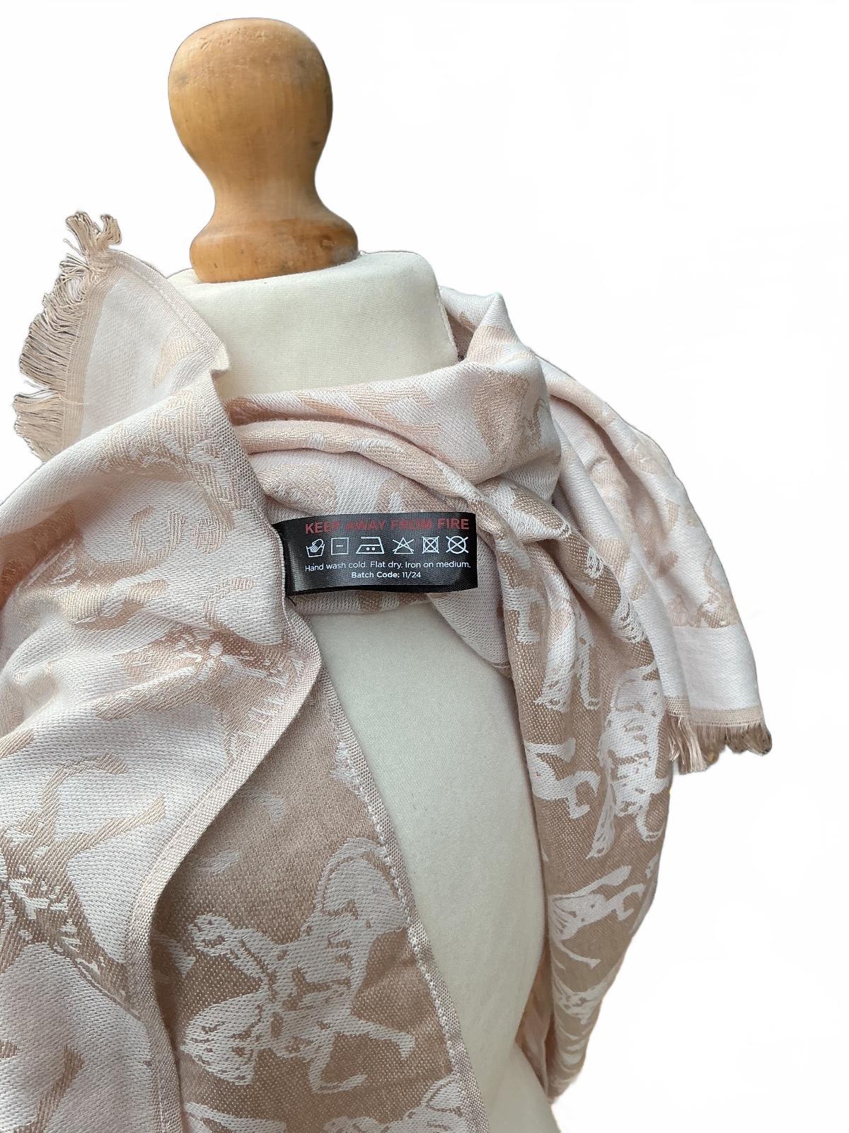 Paul Costelloe Dressage Women's Beige Horse Pattern Shawl Wrap Large Size