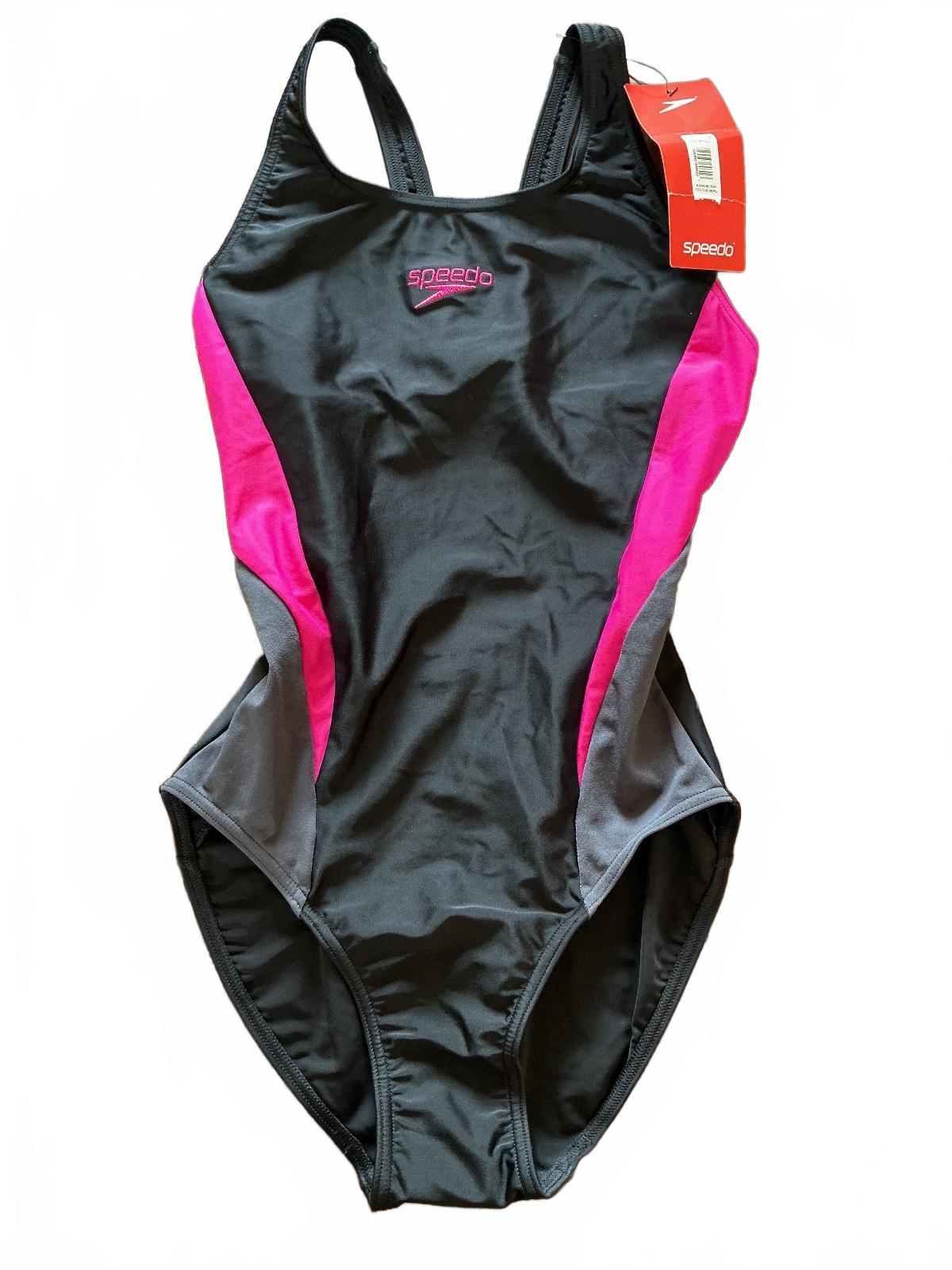 *NEW* Speedo Women's Size 8 Black Pink Grey Enduraflex One-Piece Swimsuit