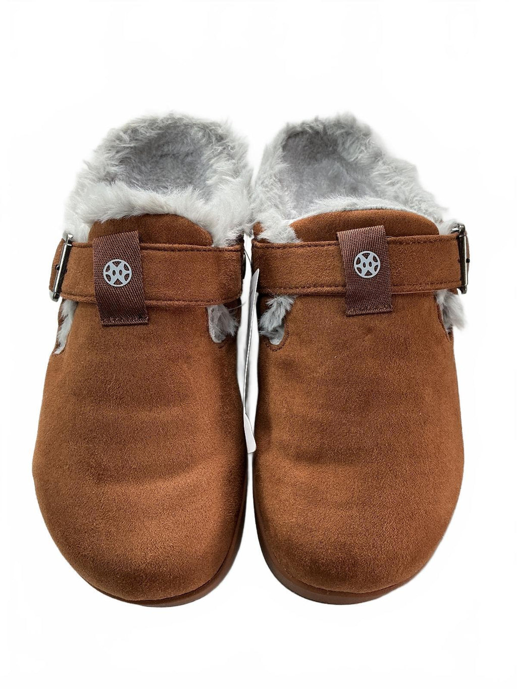 Sisttke Winter Clogs Unisex Brown Grey Faux Fur Lined Adjustable Strap