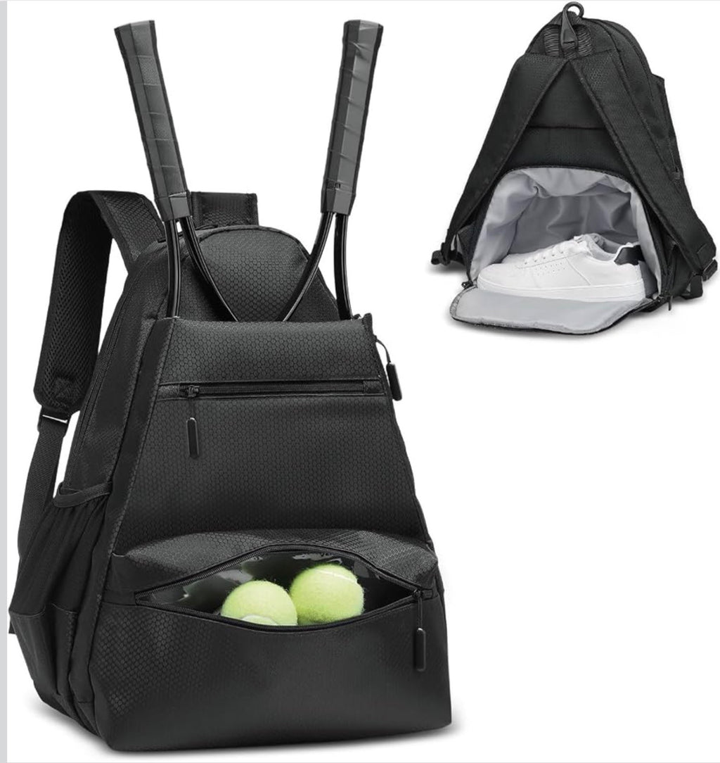 SUIKIHUM Tennis/Padel Backpack Unisex Medium Black Waterproof Shoe Compartment