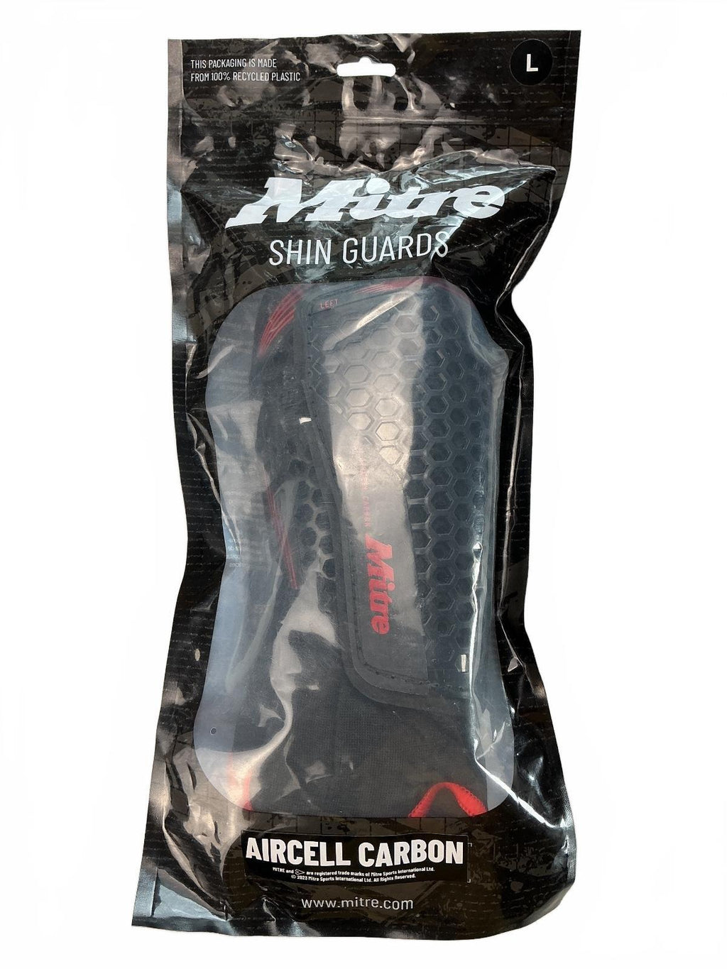 Mitre Aircell Carbon Shin Guards Large Black Red Protective Sports Gear