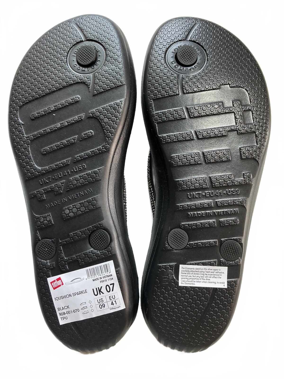 FitFlop Iqushion Sparkle Black Flip Flops UK 7 Comfortable Sandals