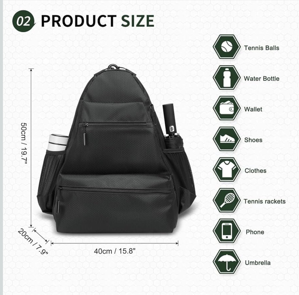 SUIKIHUM Tennis/Padel Backpack Unisex Medium Black Waterproof Shoe Compartment