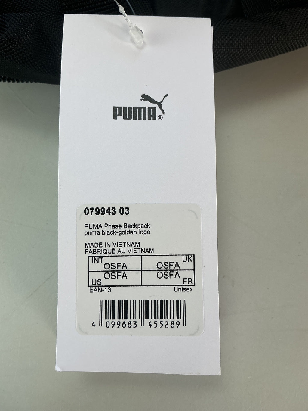 Puma Phase Backpack Unisex OSFA Black Gold Logo Durable 22L Capacity
