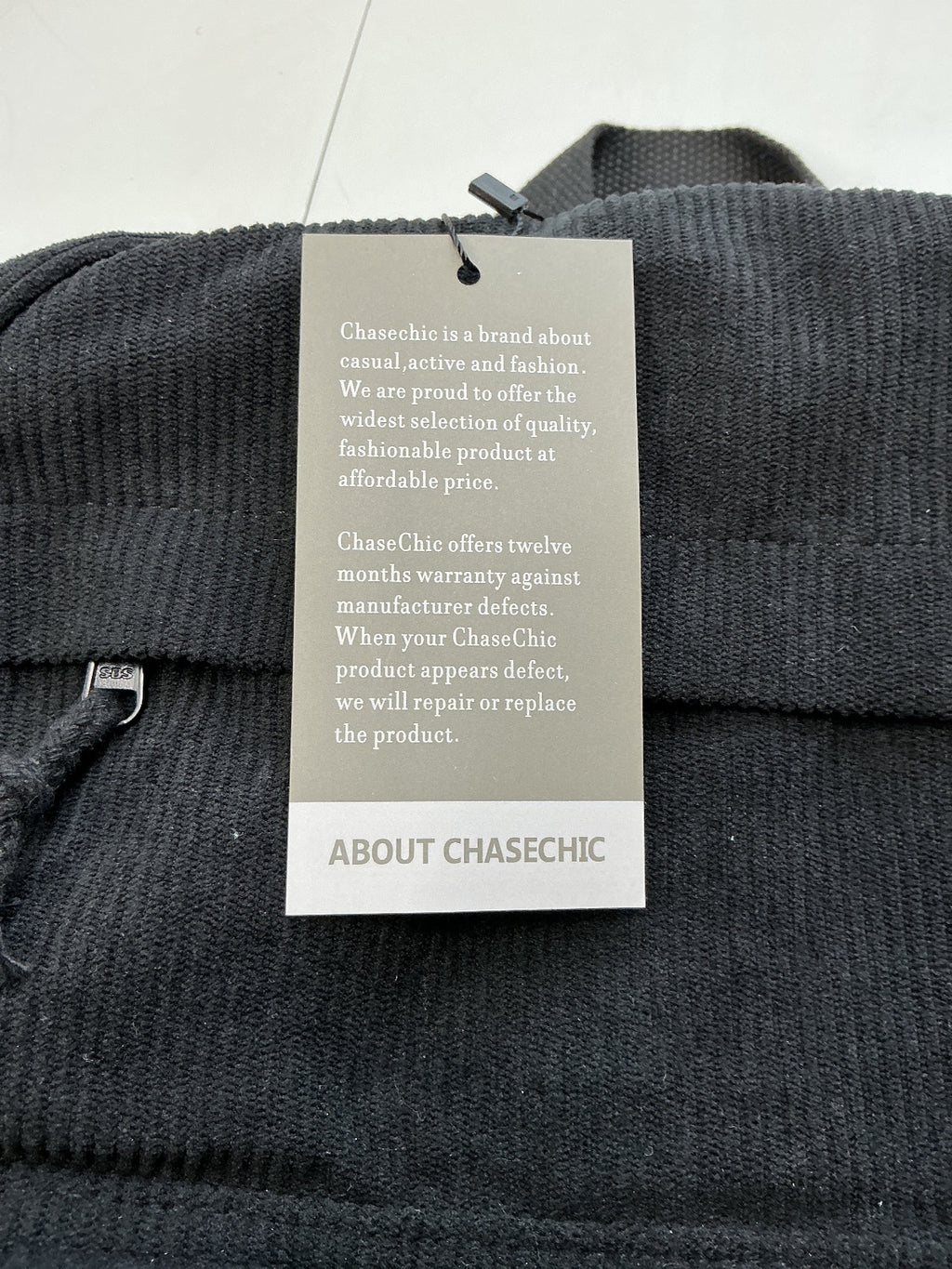 Chase Chic Corduroy Backpack with Front Pockets Black New