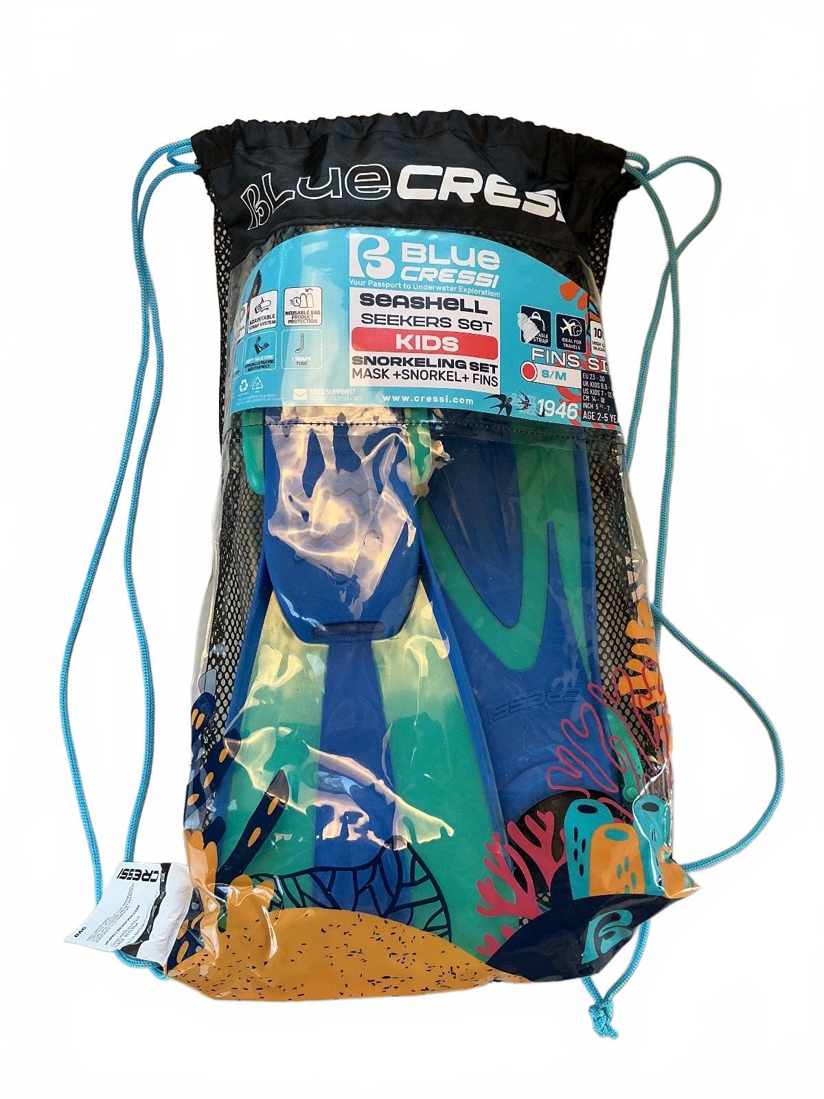 Blue Cressi Seashell Kids S/M Snorkeling Set Age 2-5 Years Green Adjustable Str
