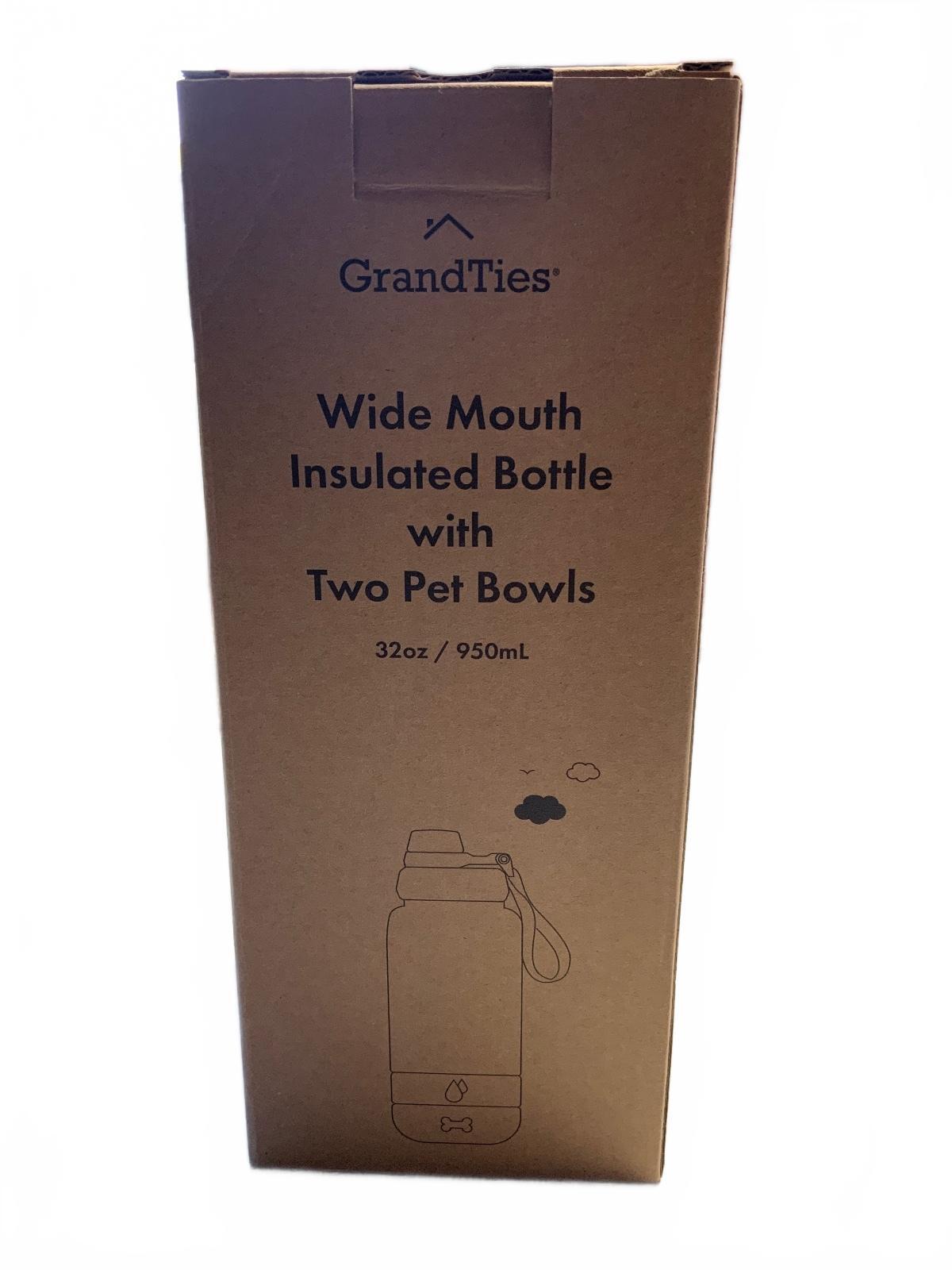 GrandTies Wide Mouth Insulated Bottle with Two Pet Bowls 32oz / 950ml
