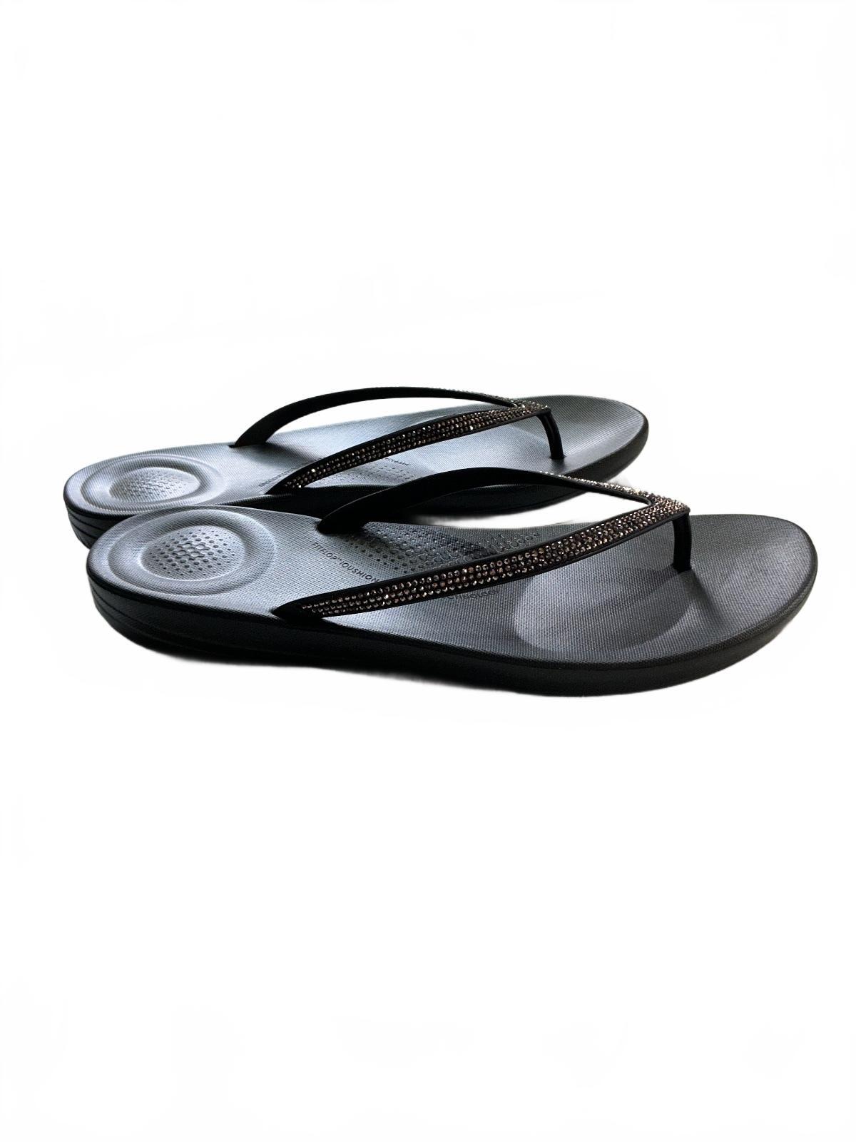 FitFlop Iqushion Sparkle Black Flip Flops UK 7 Comfortable Sandals