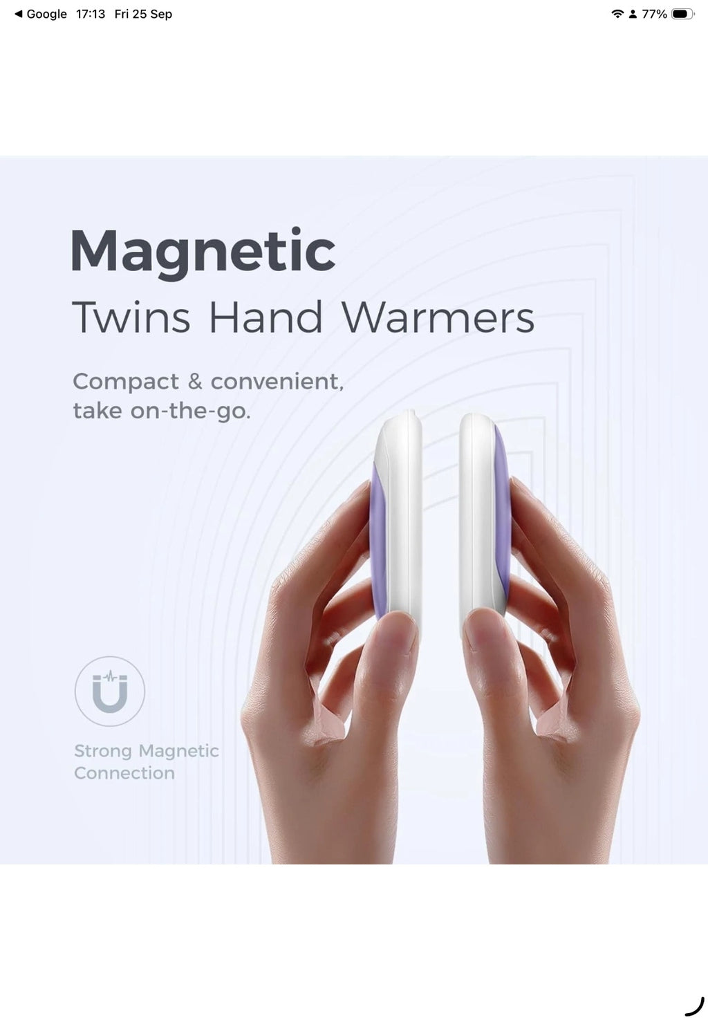 Ocoopa UT3 Lite Rechargeable Hand Warmers Magnetic Twins Ultra Thin Pink