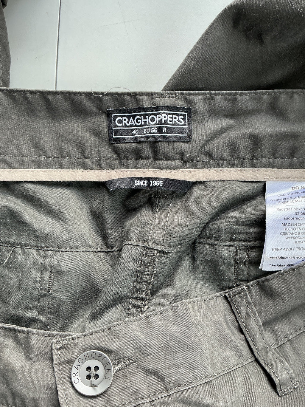 Craghoppers Kiwi Trousers Men 40 EU/50 R Grey Water-Resistant Fabric