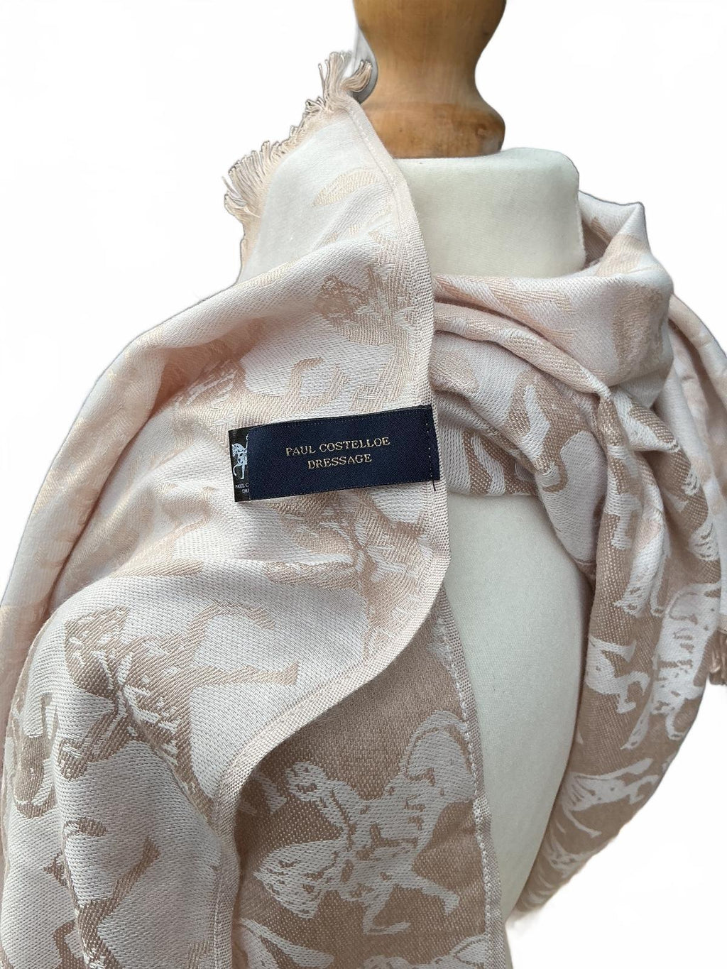 Paul Costelloe Dressage Women's Beige Horse Pattern Shawl Wrap Large Size