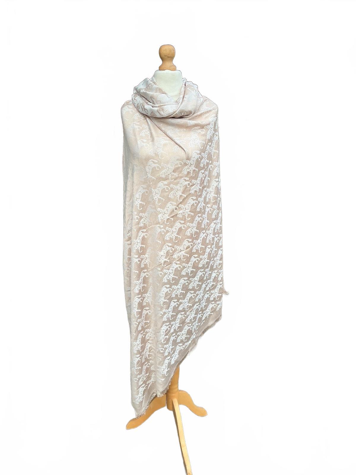 Paul Costelloe Dressage Women's Beige Horse Pattern Shawl Wrap Large Size