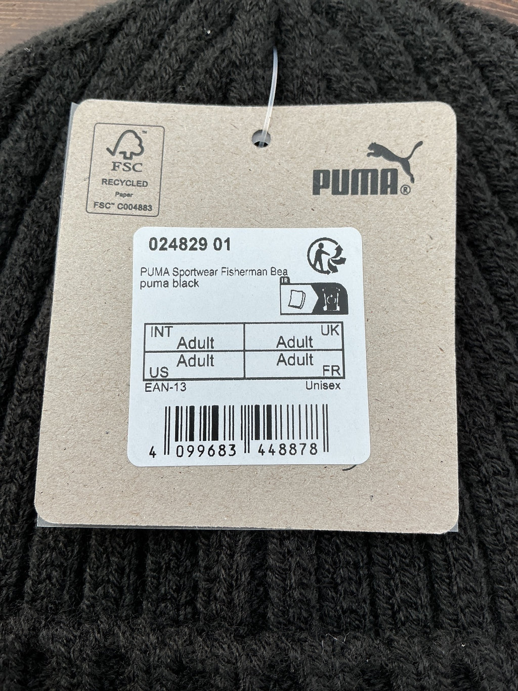 Puma Sportwear Fisherman Beanie Unisex Adult Black Ribbed Knit Hat