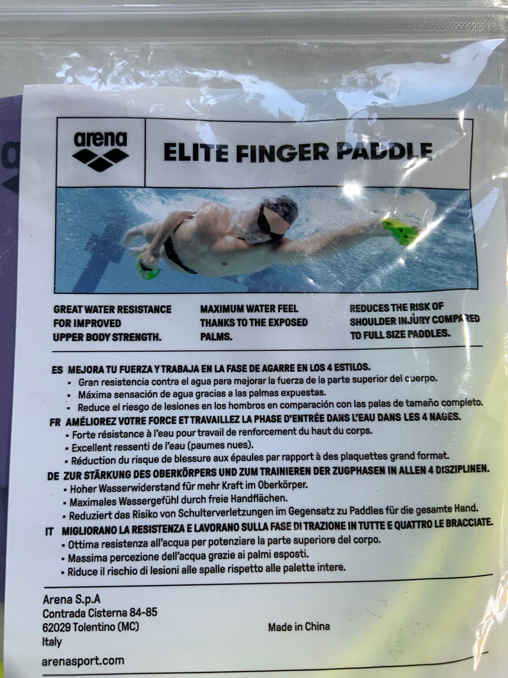 Arena Elite Finger Paddle Swimming Training Aid Yellow Purple Size Medium