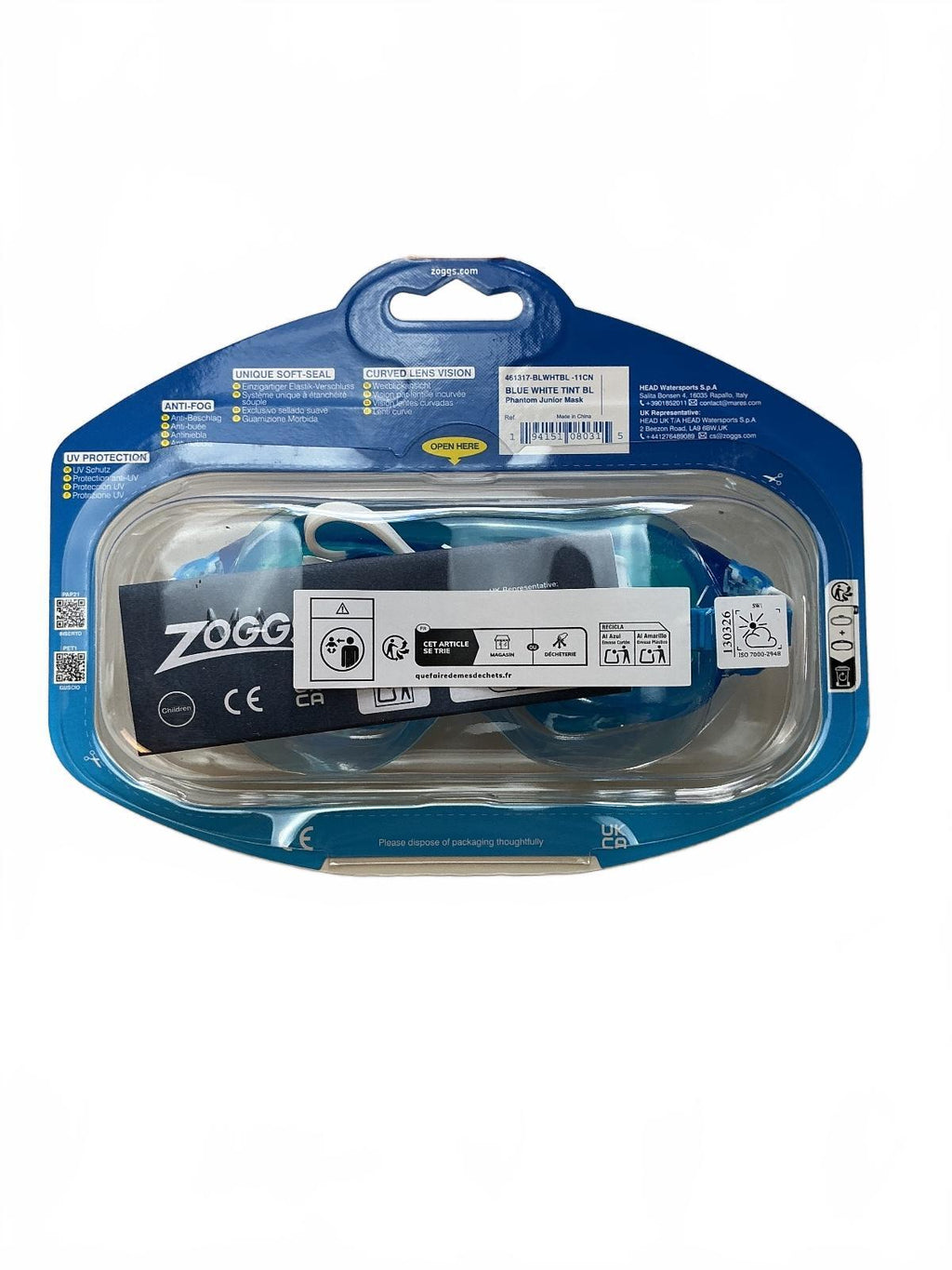 *NEW* Zoggs Phantom Junior Mask Swimming Goggles Blue Junior 6-14 Yrs