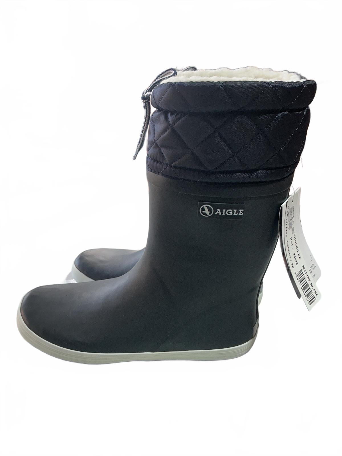 Aigle Giboulee Waterproof Winter Boots Size UK 5 EU 38 Marine Blanc