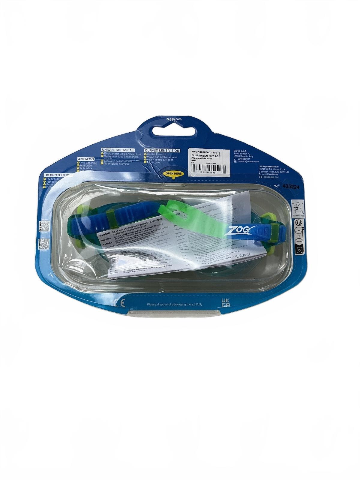 Zoggs Phantom Kids Mask Swimming Goggles 0-6 YRS Blue Green UV Protection